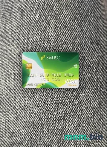 Japan Sumitomo Mitsui banking Corporation (SMBC) bank visa karta elektronowa wygląd fotograficzny skan PSD + zdjęcie